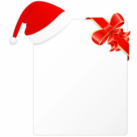 simsearch:400-04658268,k - christmas card with santa hat and red ribbon  isolated on white background Foto de stock - Super Valor sin royalties y Suscripción, Código: 400-04296972