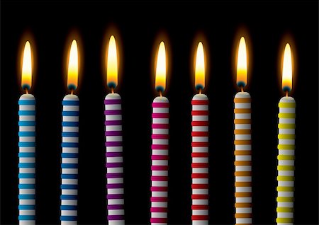 simsearch:400-08096998,k - collection candle with stripes and burning flame on black background Stockbilder - Microstock & Abonnement, Bildnummer: 400-04297040