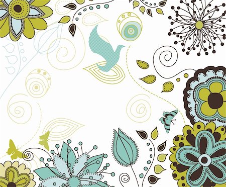 decorative flowers and birds for greetings card - A Floral and Nature Background for Your Text Stock Photo - Budget Royalty-Free & Subscription, Code: 400-04297210