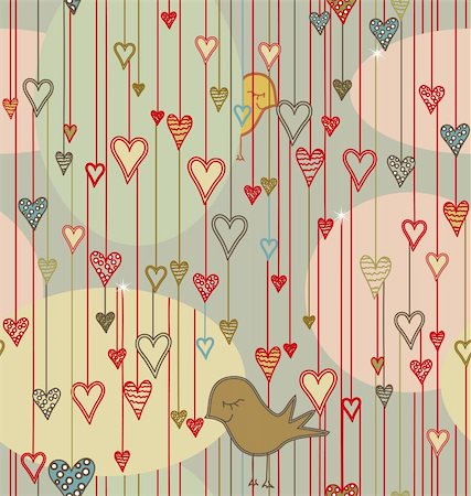 Seamless Valentine Background with Birds and Hearts Stock Photo - Budget Royalty-Free & Subscription, Code: 400-04297225