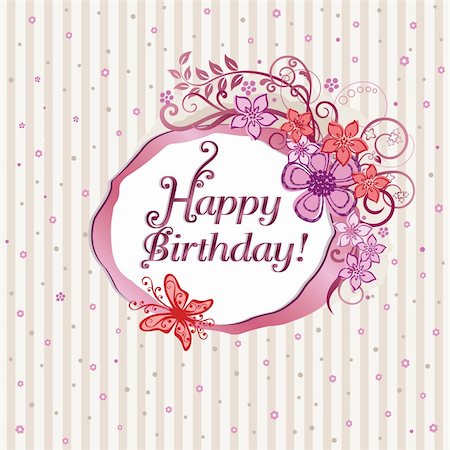 simsearch:400-05728242,k - Pink floral happy birthday card. This image is a vector illustration. Please visit my portfolio for similar illustrations. Photographie de stock - Aubaine LD & Abonnement, Code: 400-04297270