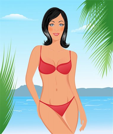 simsearch:400-04364845,k - Illustration bikini girl on the beach  - vector Foto de stock - Royalty-Free Super Valor e Assinatura, Número: 400-04297290