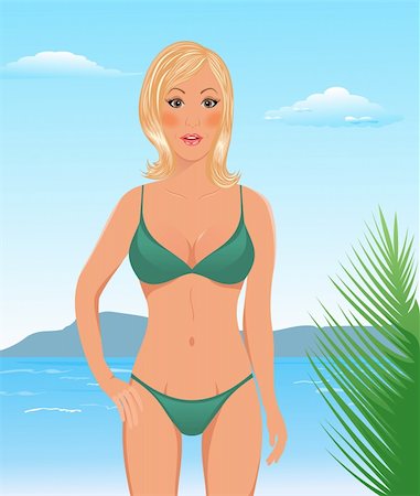 simsearch:400-04364845,k - Illustration pretty blond girl on  beach - vector Foto de stock - Royalty-Free Super Valor e Assinatura, Número: 400-04297291