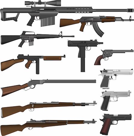 simsearch:400-06332385,k - Layered illustration of different guns in vector. Fotografie stock - Microstock e Abbonamento, Codice: 400-04297535