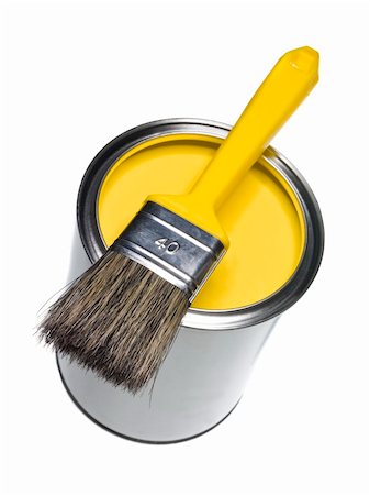 Yellow Paint can and brush isolated on white background Stock Photo - Budget Royalty-Free & Subscription, Code: 400-04297575