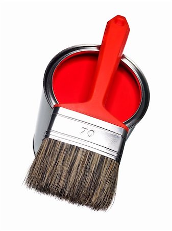 Red Paint can and brush isolated on white background Stock Photo - Budget Royalty-Free & Subscription, Code: 400-04297585