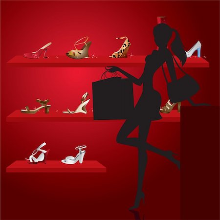 beautiful woman in shoe shop - vector illustration Stock Photo - Budget Royalty-Free & Subscription, Code: 400-04297639