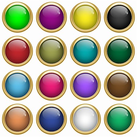 Web buttons round with gold rims in assorted colors. Scalable, isolated on white. Stock Photo - Budget Royalty-Free & Subscription, Code: 400-04297675