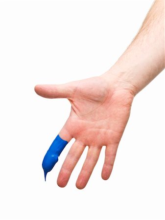 Hand with blue paint on one finger isolated on white background Stock Photo - Budget Royalty-Free & Subscription, Code: 400-04297767