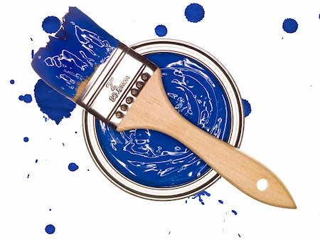 simsearch:700-05451131,k - Blue Paintcan and brush from above isolated on a spotted background Photographie de stock - Aubaine LD & Abonnement, Code: 400-04297760