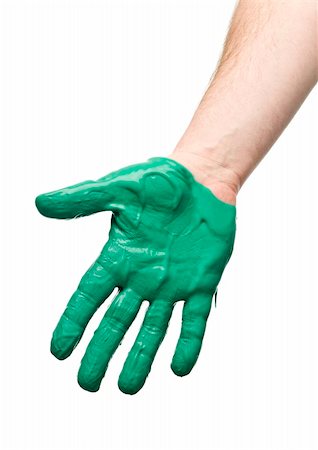 Green painted hand isolated on white background Foto de stock - Super Valor sin royalties y Suscripción, Código: 400-04297774