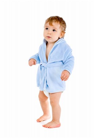 Baby in blue bathrobe  on white Fotografie stock - Microstock e Abbonamento, Codice: 400-04297789