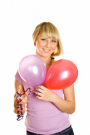 Close-up of a beautiful young woman with colorful balloons balloons. Isolated on a white background Foto de stock - Super Valor sin royalties y Suscripción, Código: 400-04297984