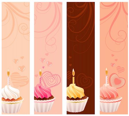 eating cake at cafe - Four banners with sweet small cakes and flourishes Stock Photo - Budget Royalty-Free & Subscription, Code: 400-04298104