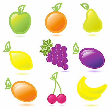 Illustration, nine miscellaneous fruit on white background Stock Photo - Budget Royalty-Free & Subscription, Code: 400-04298159