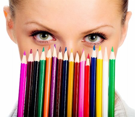 Portrait of the beatiful businesswomen with colorful pencil. Fotografie stock - Microstock e Abbonamento, Codice: 400-04298255