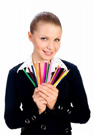 Portrait of the beatiful businesswomen with colorful pencil. Fotografie stock - Microstock e Abbonamento, Codice: 400-04298252