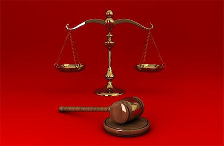 Golden scale and gavel isolated on red solid background Stock Photo - Budget Royalty-Free & Subscription, Code: 400-04298489