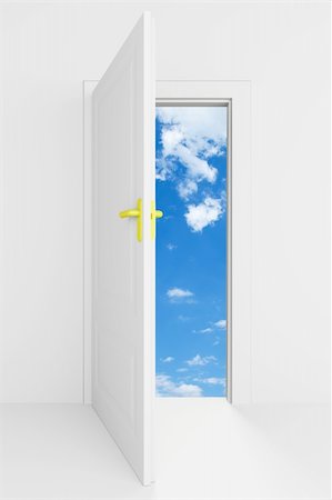 simsearch:400-04156847,k - Open door with cloudy blue sky behind it Stock Photo - Budget Royalty-Free & Subscription, Code: 400-04298519