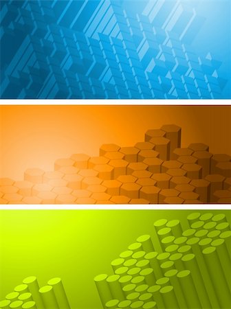 simsearch:400-04299118,k - Set of bright tech banners with 3d geometrical elements Stock Photo - Budget Royalty-Free & Subscription, Code: 400-04299119