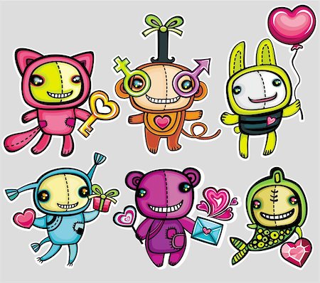 fish clip art to color - Valentine's day vector toy animals. funny kitty with key to your heart, little monkey with gender signs glasses, cute rabbit with pink balloon, pretty doll with Valentine  gift, teddy bear with  heart shaped lollipop and love     letter, fish, with diamond heart symbol Foto de stock - Super Valor sin royalties y Suscripción, Código: 400-04299197