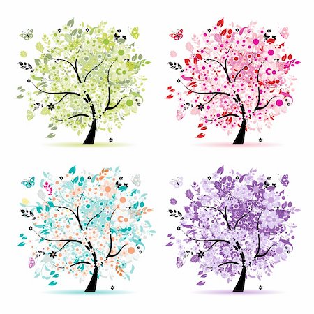 simsearch:400-06199703,k - Set of floral trees beautiful for your design Foto de stock - Super Valor sin royalties y Suscripción, Código: 400-04299547