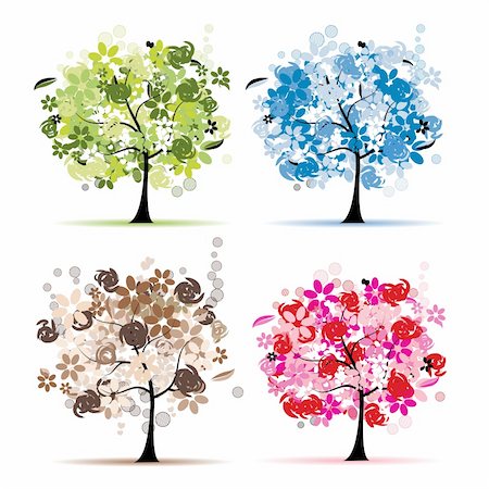simsearch:400-05901134,k - Set of floral trees beautiful for your design Stock Photo - Budget Royalty-Free & Subscription, Code: 400-04299549
