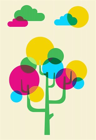 Pink, Cyan, yellow, and green bubbles forming a tree illustration. Vector file available Stock Photo - Budget Royalty-Free & Subscription, Code: 400-04299558