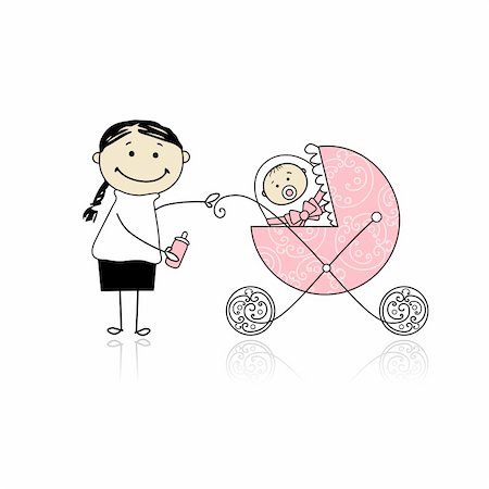 Mother with baby in buggy walking Stock Photo - Budget Royalty-Free & Subscription, Code: 400-04299573
