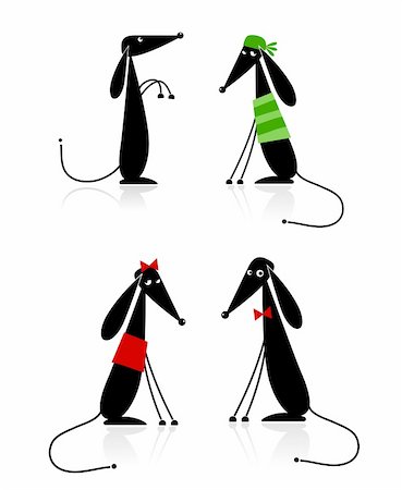 fashion dog cartoon - Funny black dogs silhouette, collection for your design Stock Photo - Budget Royalty-Free & Subscription, Code: 400-04299659