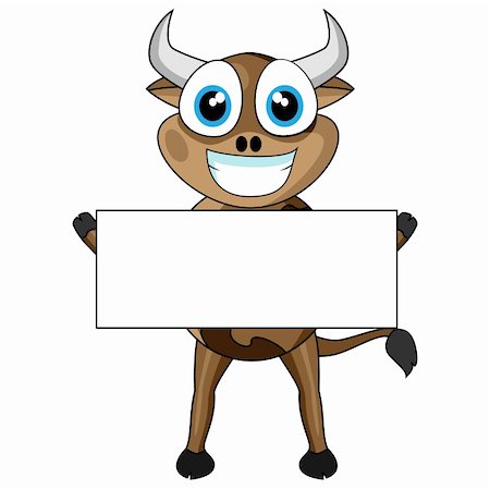 Vector Illustration of a cute cow holding blank sign.No gradient Fotografie stock - Microstock e Abbonamento, Codice: 400-04299696