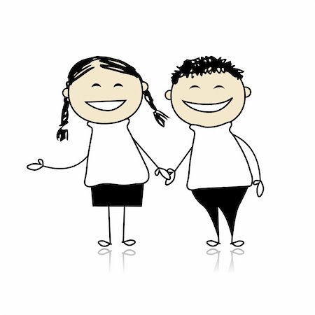 Funny couple laugh - boy and girl together, illustration for your design Stock Photo - Budget Royalty-Free & Subscription, Code: 400-04299716