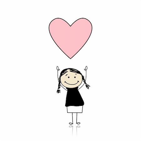 pencil painting pictures images kids - Saint valentine day - cute girl holding heart Foto de stock - Super Valor sin royalties y Suscripción, Código: 400-04299726