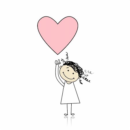 pencil painting pictures images kids - Saint valentine day - cute girl holding heart Foto de stock - Super Valor sin royalties y Suscripción, Código: 400-04299731