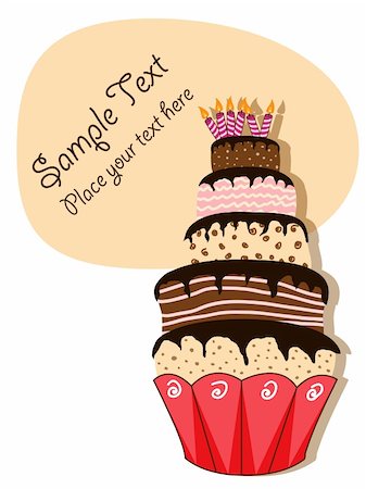 Vector picture with birthday cake Stock Photo - Budget Royalty-Free & Subscription, Code: 400-04299887