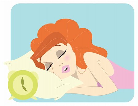 simsearch:6109-06194925,k - Sexy redhead woman with a pink top, sleeping on her pillow next to an alarm clock. Stock Photo - Budget Royalty-Free & Subscription, Code: 400-04299981