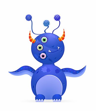 simsearch:400-04273714,k - blue cute monster with three eyes and horn isolated on white background Stock Photo - Budget Royalty-Free & Subscription, Code: 400-04299983