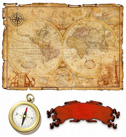paper torn curl - An ancient map with compass. Stock Photo - Budget Royalty-Free & Subscription, Code: 400-04290005