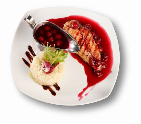 fine food - Delicious beef with cherry sauce. File includes clipping path for easy background removing Stock Photo - Budget Royalty-Free & Subscription, Code: 400-04290136