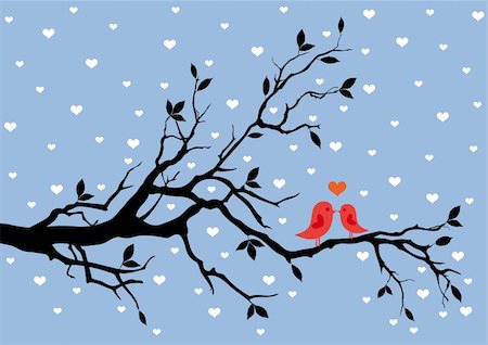 birds in love, kissing on a tree, vector background Stock Photo - Budget Royalty-Free & Subscription, Code: 400-04290427