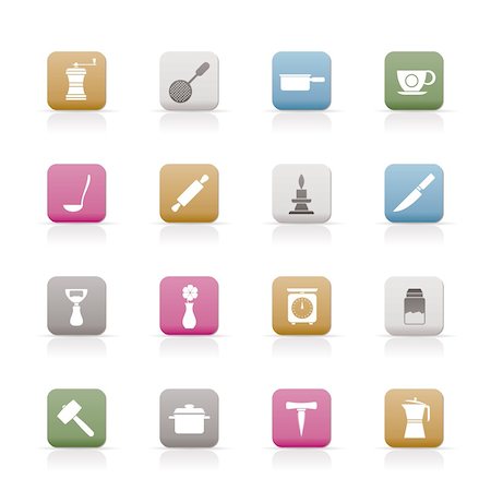 pan to the fire - Kitchen and household tools icons - vector icon set Stock Photo - Budget Royalty-Free & Subscription, Code: 400-04291059