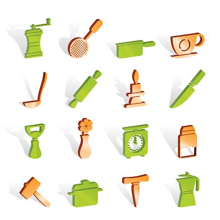 pan to the fire - Kitchen and household tools icons - vector icon set Stock Photo - Budget Royalty-Free & Subscription, Code: 400-04291310
