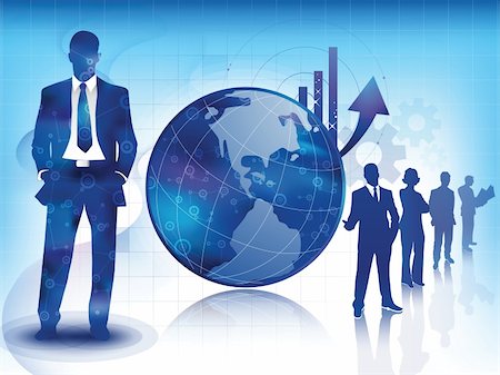 simsearch:400-04368486,k - Illustration of business professionals, with an arrow showing increase sales over a global Earth concept, with a team of experts sillhouette Foto de stock - Super Valor sin royalties y Suscripción, Código: 400-04291492