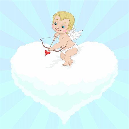 simsearch:400-04243019,k - At Valentine's Day Cupid is aiming to shoot his arrow sitting on the heart shaped cloud Photographie de stock - Aubaine LD & Abonnement, Code: 400-04291579