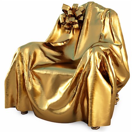 simsearch:400-07248992,k - chair covered with gold cloth with bow. isolated on white. Photographie de stock - Aubaine LD & Abonnement, Code: 400-04291720