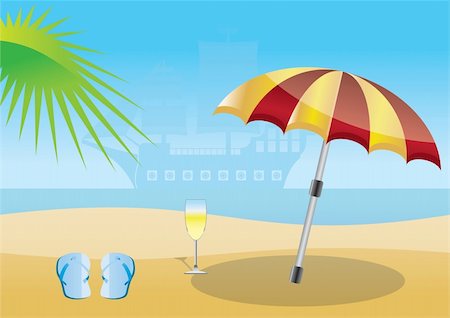 summer, beach and sea  background - vector illustration Foto de stock - Super Valor sin royalties y Suscripción, Código: 400-04291852