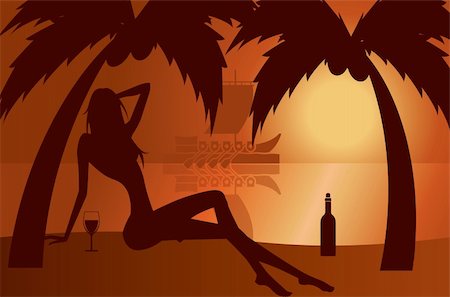 beautiful woman silhouette on a beach - vector illustration Foto de stock - Super Valor sin royalties y Suscripción, Código: 400-04291853