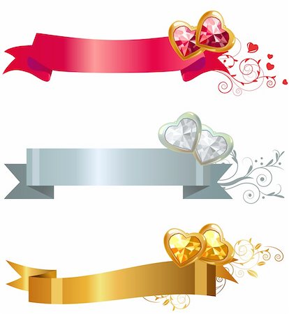 red ribbon and plant - Three ornate banners with hearts with gems Stock Photo - Budget Royalty-Free & Subscription, Code: 400-04291883
