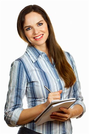 simsearch:400-06633122,k - Isolated portrait of a fresh young beautiful business woman smiling and writing notes Stock Photo - Budget Royalty-Free & Subscription, Code: 400-04292339