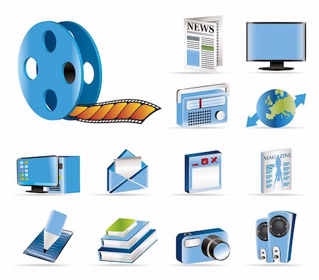 radio and television use of computer - Media and information icons - Vector Icon Set Stock Photo - Budget Royalty-Free & Subscription, Code: 400-04292413
